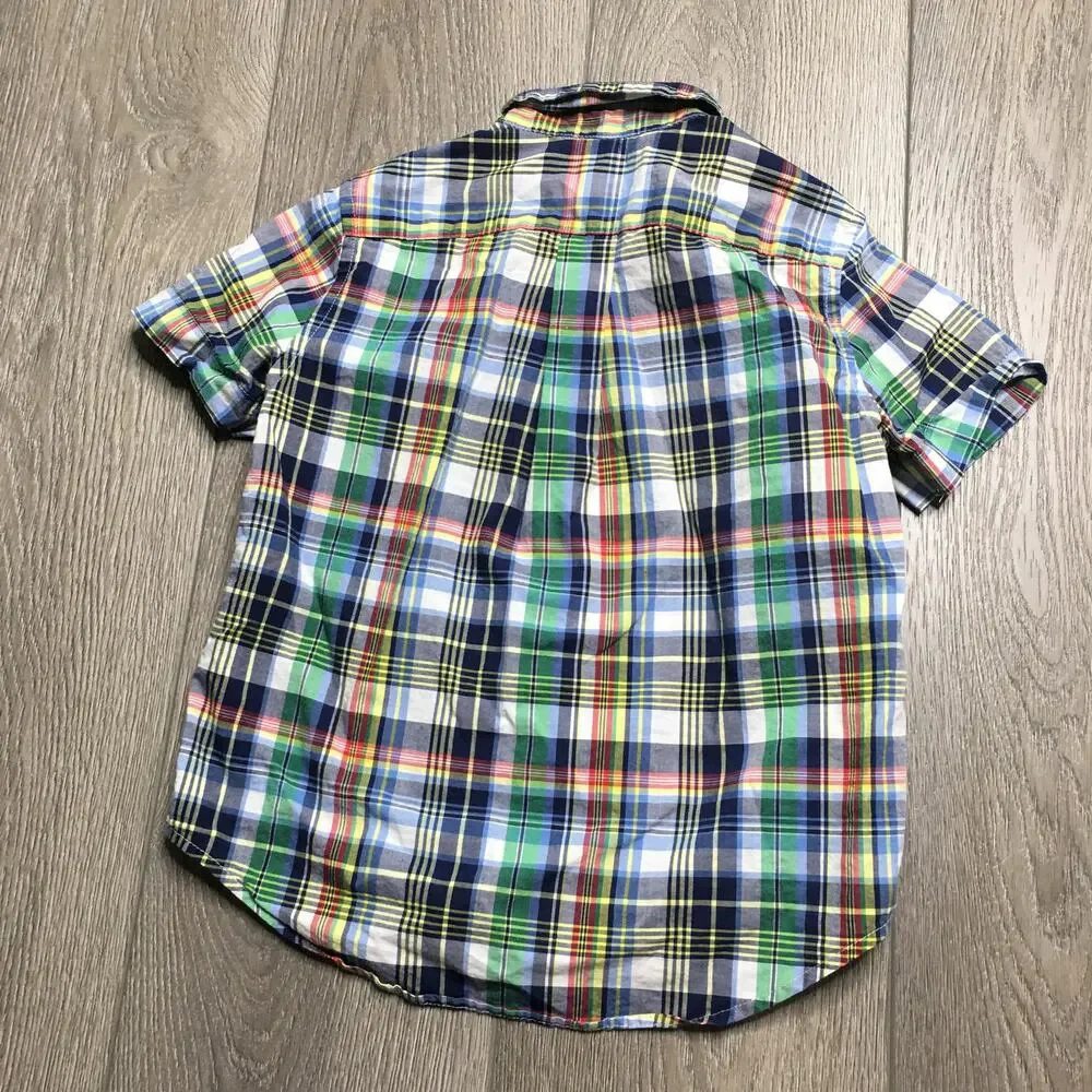 VTG Ralph Lauren Pony Shirt Boys Plaid Green Short Sleeve Embroidered Logo 4/4T